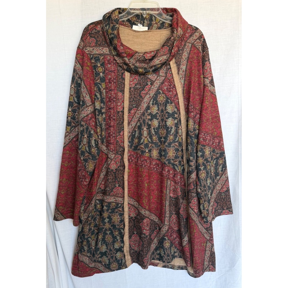 NorthStyle Tunic Top Boho Red Patchwork Floral Cowl Neck Womens 3X